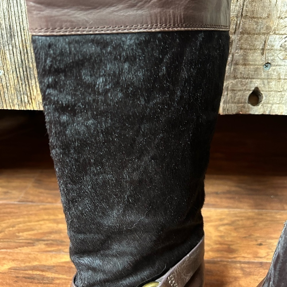 Lucky Brand Abeni2 Tall Boot Brown-Tobacco Leather Pony Hair Boots - Picture 5 of 8